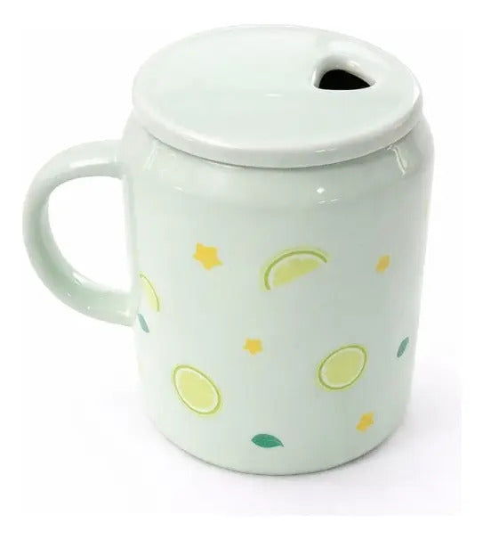 Taza Frutal Con Tapa Y Popote De Cristal 400 Ml