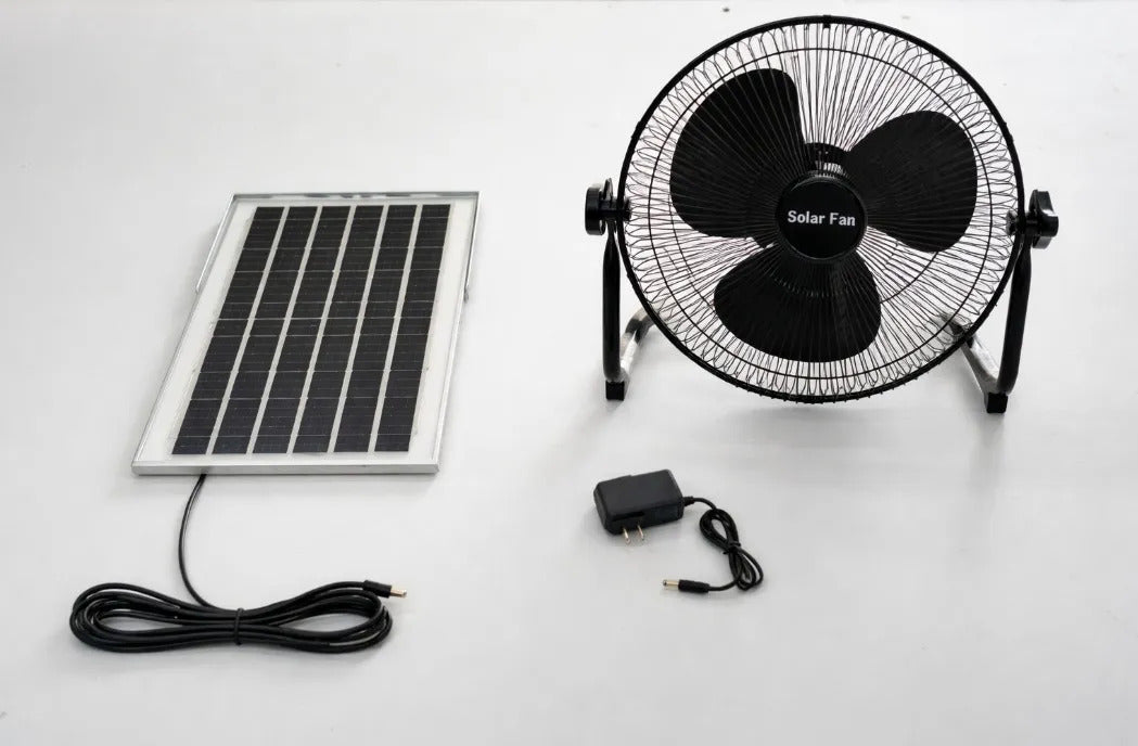 Ventilador Negro Solar Recargable 16 Con Panel Incluido