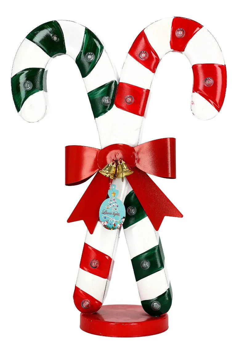Bastones Navideños Con Luz Rojo Y Verde Candy Land 35 Cm
