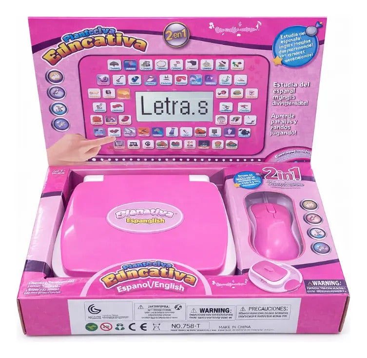 Laptop Juguete Educativa Infantil Español  Rosa Y Azul Candy