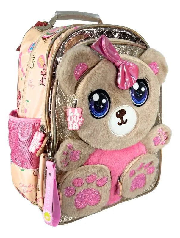 Mochila Primaria Marca Lluvia Osita Café Peluche