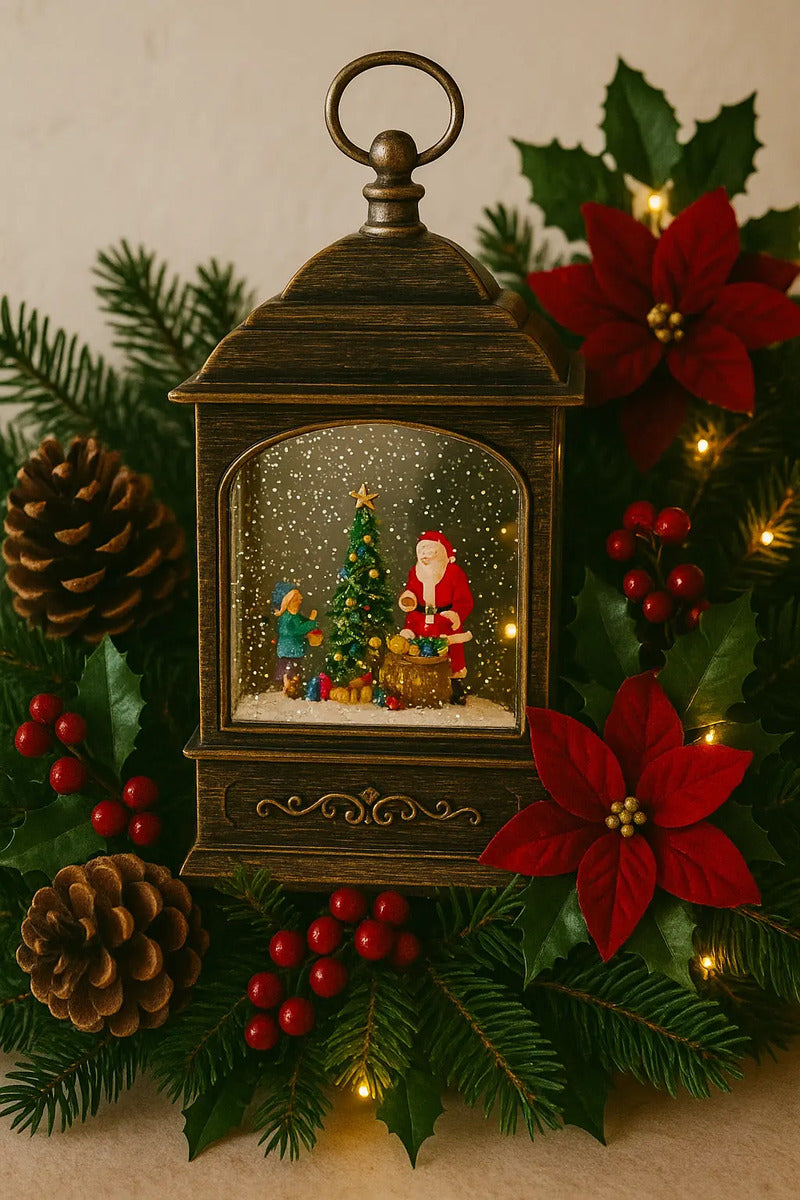 Lampara En Forma De Farol Navideño Con Santa 21x22x8 Cm