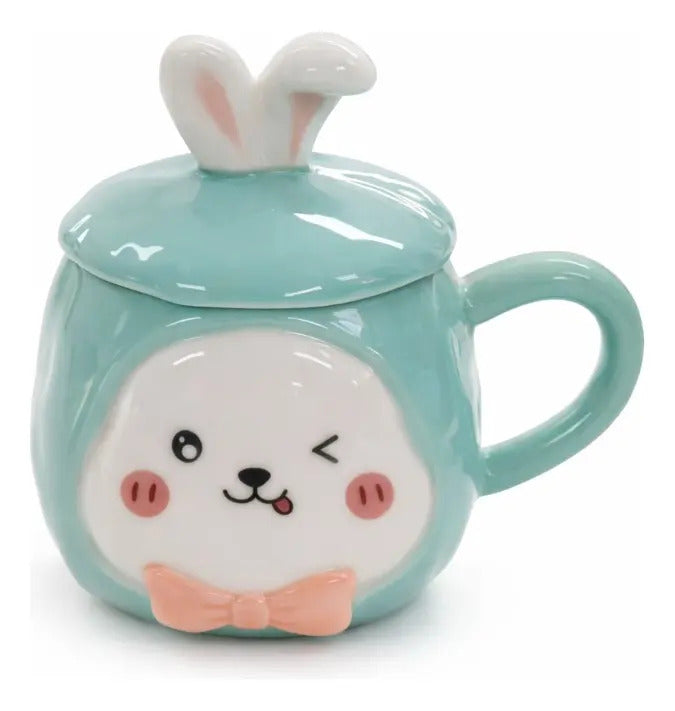 Taza Decorativa Conejo Pastel Con Orejas Y Moño 380 Ml