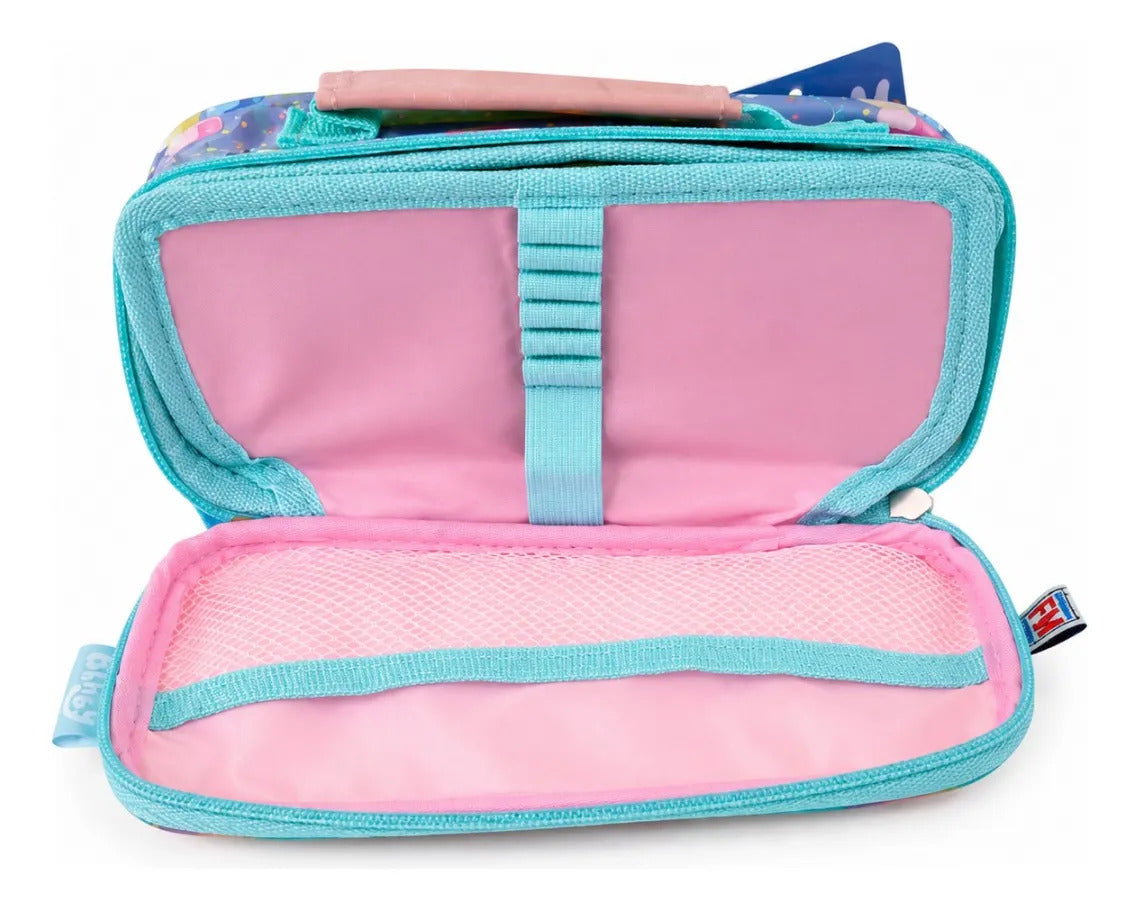 Set Mochila Primaria Bluey & Bingo Rosa Tornasol Tres Piezas