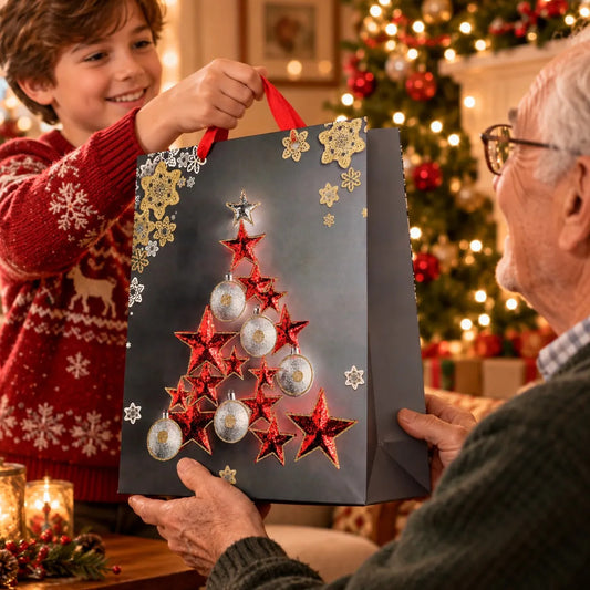 Bolsas de Regalo Navideñas Lluvia Diseños Elegantes 12 Pzas