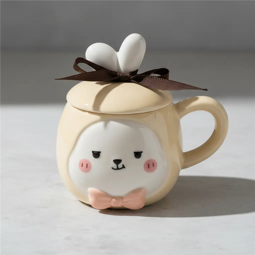 Taza Decorativa Conejo Pastel Con Orejas Y Moño 380 Ml