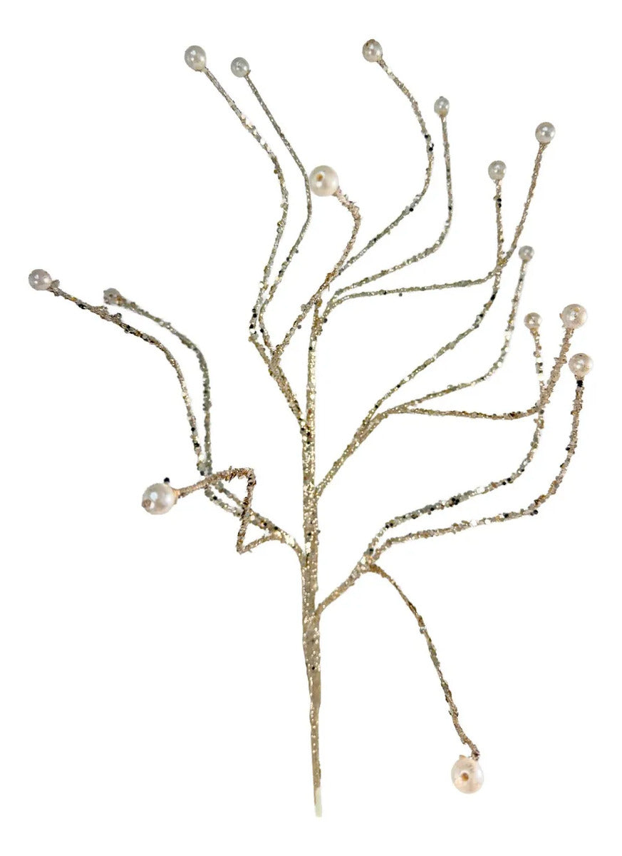 Rama Decorativa Lluvia Champagne Oro con Perlas 78cm