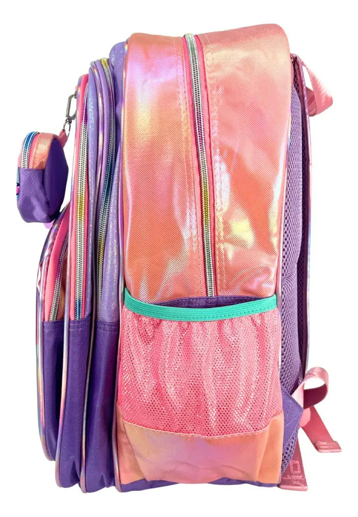 Mochila Primaria Set 3 Piezas Marca Lluvia Unicornio Espejo