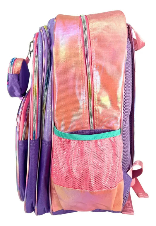 Mochila Primaria Set 3 Piezas Marca Lluvia Unicornio Espejo