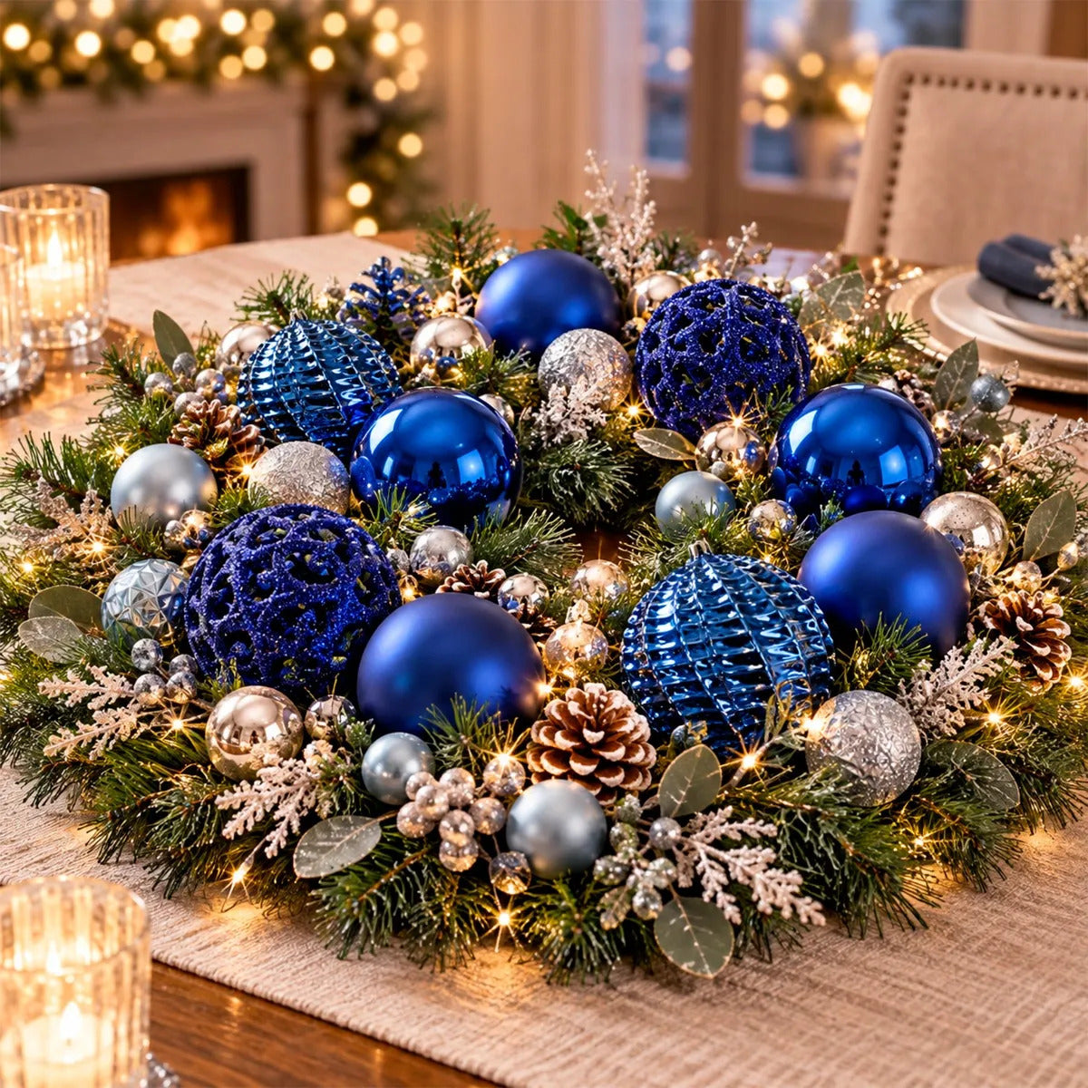 Set Esferas Navideñas lluvia Azul Rey 6 Cm Diseños Variados