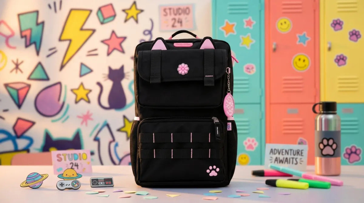 Mochila Escolar Chenson Happy Girl Negra Con Detalles Rosa