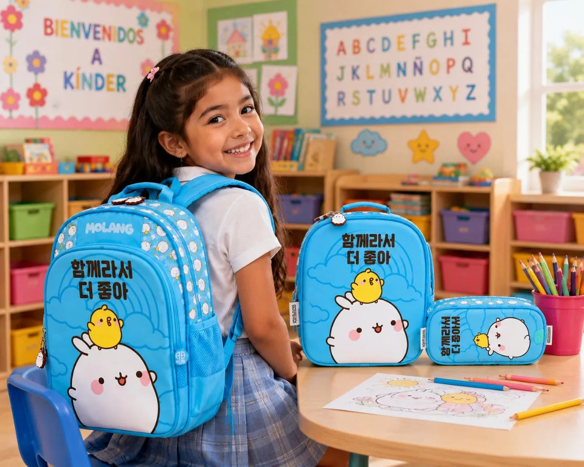 Set Escolar Tres Piezas Kinder Molang Azul American Bags