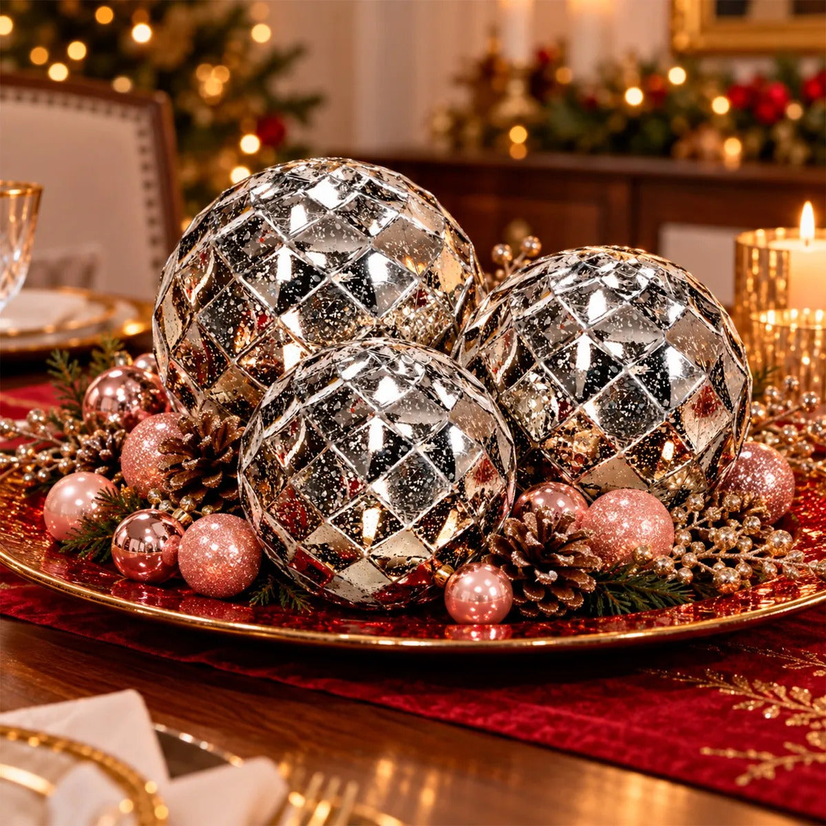 Esfera Navidad lluvia Plateada Efecto Espejo Diamante 20 Cm