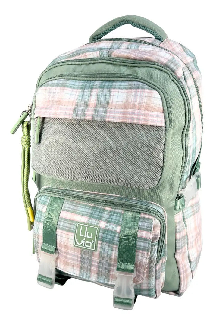 Mochila Juvenil Marca Lluvia Cuadros Verde Rosa