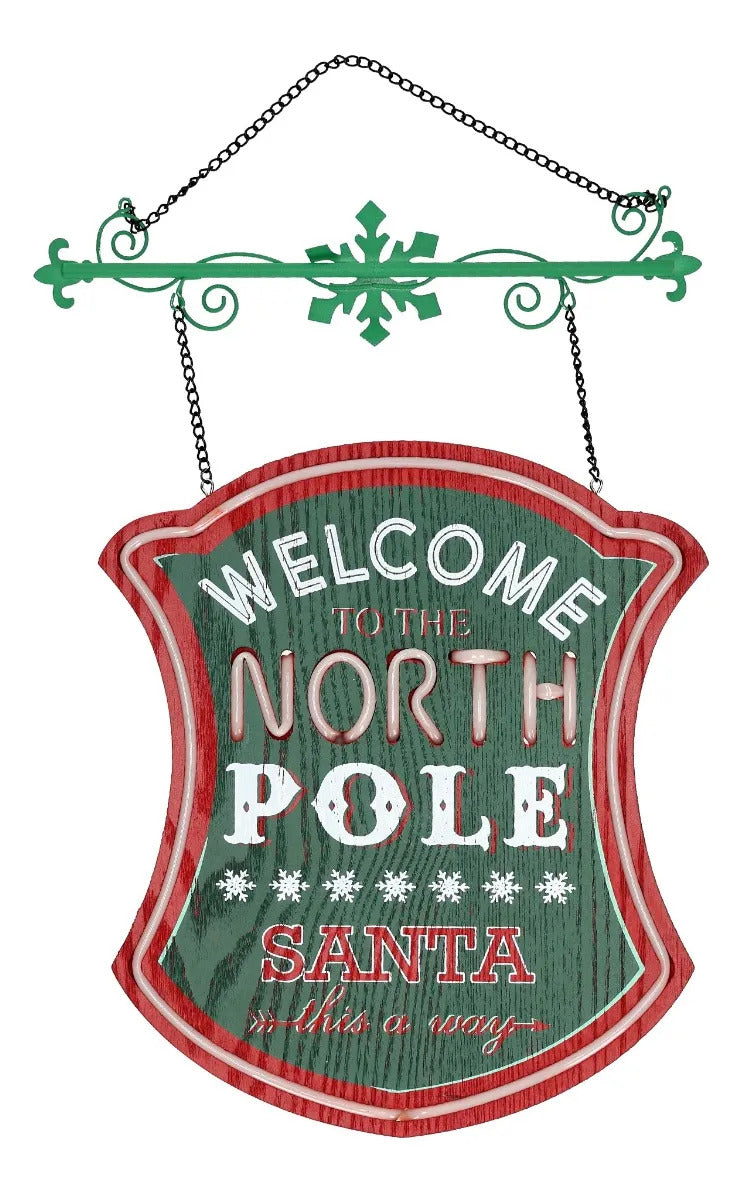 Adorno Navideño lluvia De Madera Welcome North Pole 46 Cm