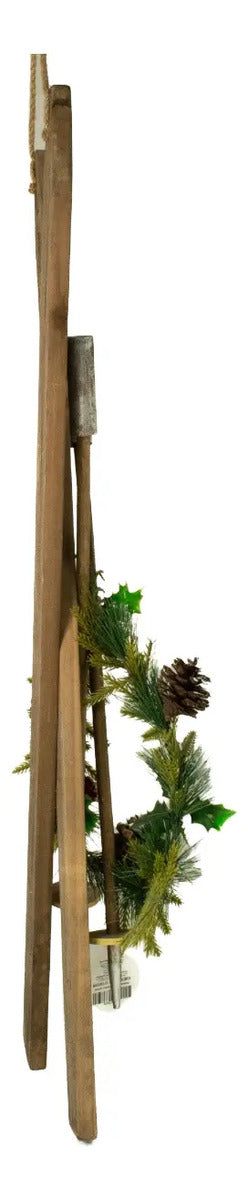 Figura De Esquís Navideños De Madera Con Piñas 74x1x9