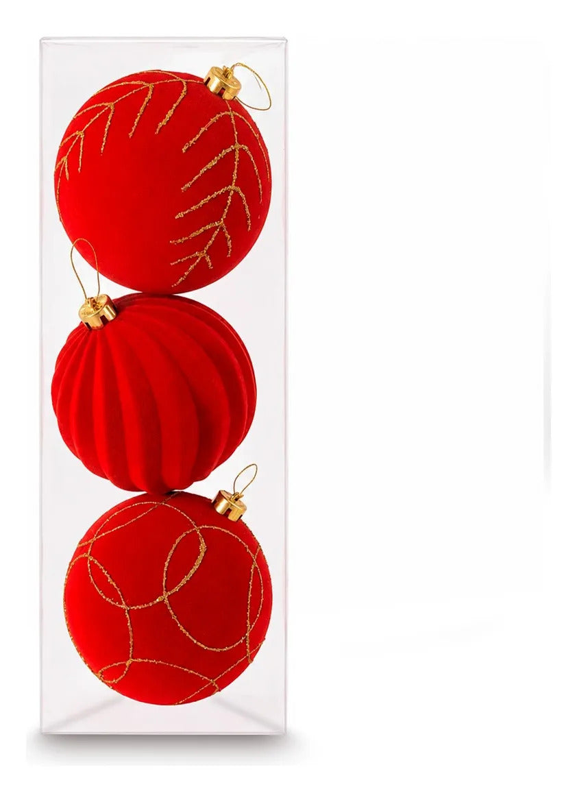 Esferas Navideñas Lluvia Rojo y Dorado 3 Piezas 15 cm