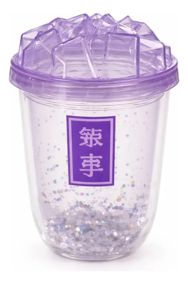 Vaso 450 Ml Con Glitter Suelto Tapa Hielo Diseño Creativo