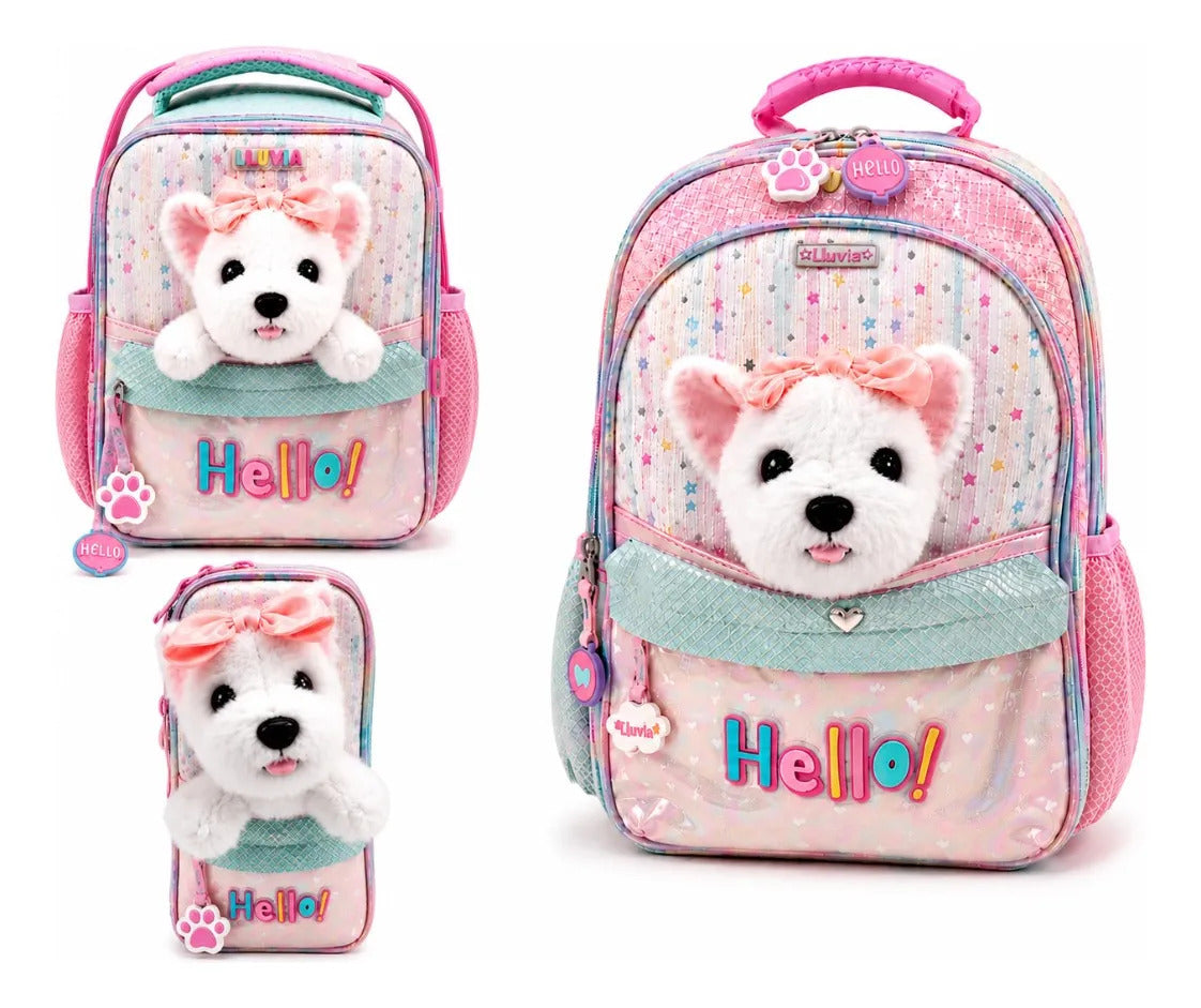 Set De Mochila Primaria Lluvia Diseño Perrito Tres Piezas