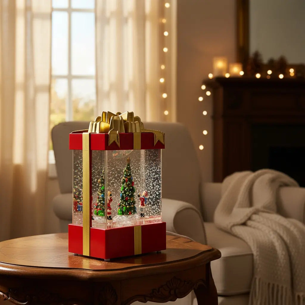 Lámpara Navideña Regalo Con Árbol Y Santa  20x22x8 Cm