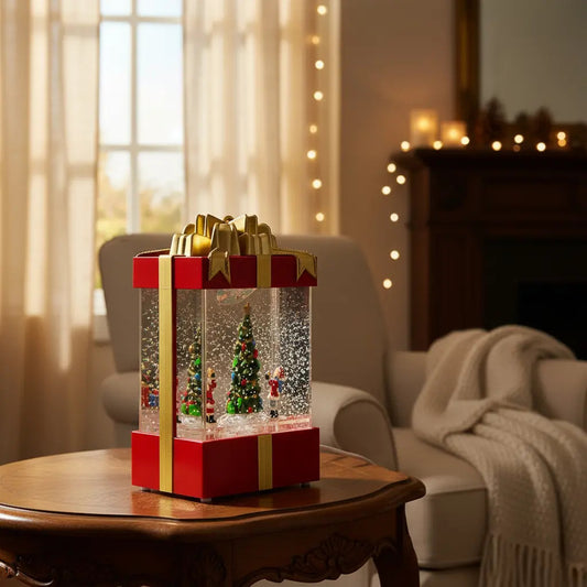 Lámpara Navideña Regalo Con Árbol Y Santa  20x22x8 Cm