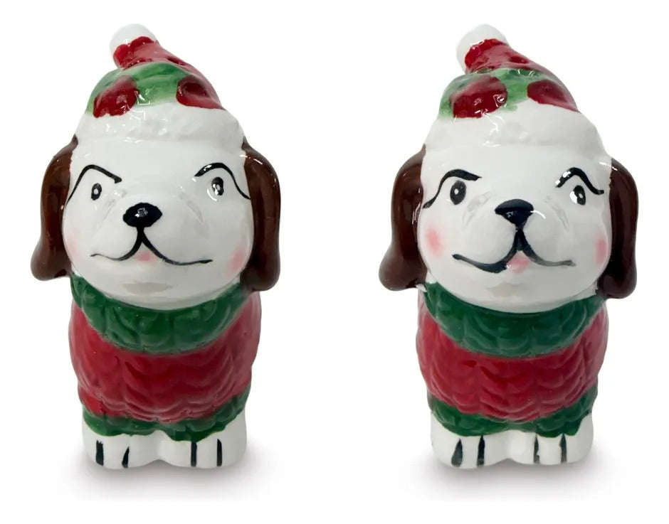 Set Perritos Navideños Lluvia Salero y Pimientero 8 cm