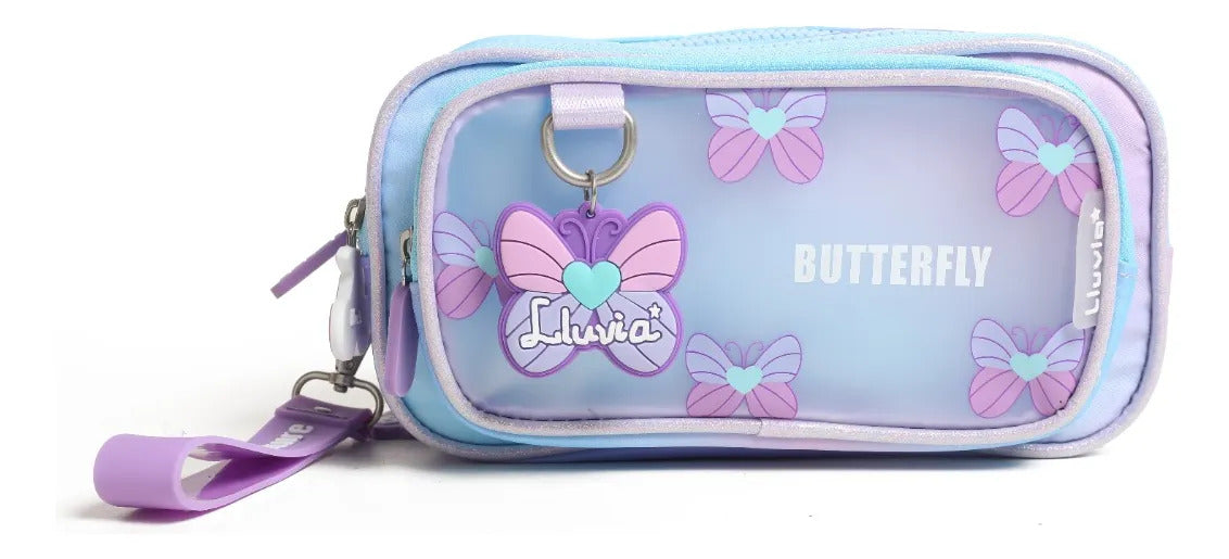 Lapicera Lluvia Butterfly Azul Con 4 Cierres Y Llavero