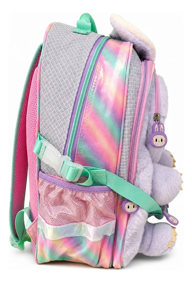 Mochila Escolar Monster Conejito Con Flor Desmontable