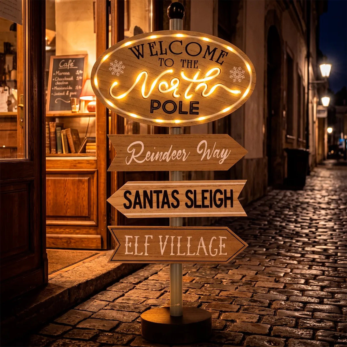 Letrero Navideño lluvia Bienvenidos Al Polo Norte Con Luz
