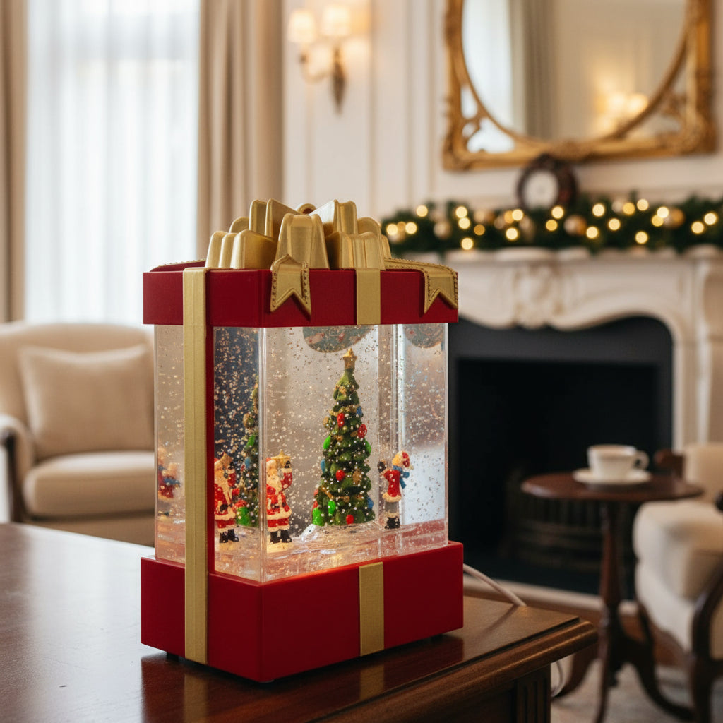 Lámpara Navideña Regalo Con Árbol Y Santa  20x22x8 Cm