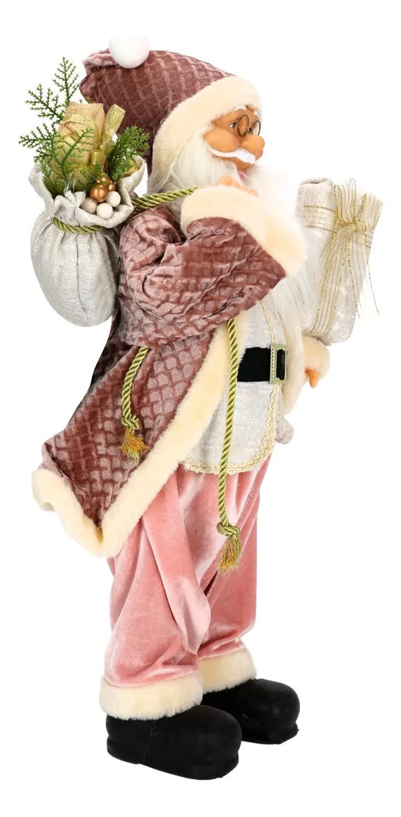 Santa Claus Lluvia Navideño Elegante Rosa y Dorado 60 cm