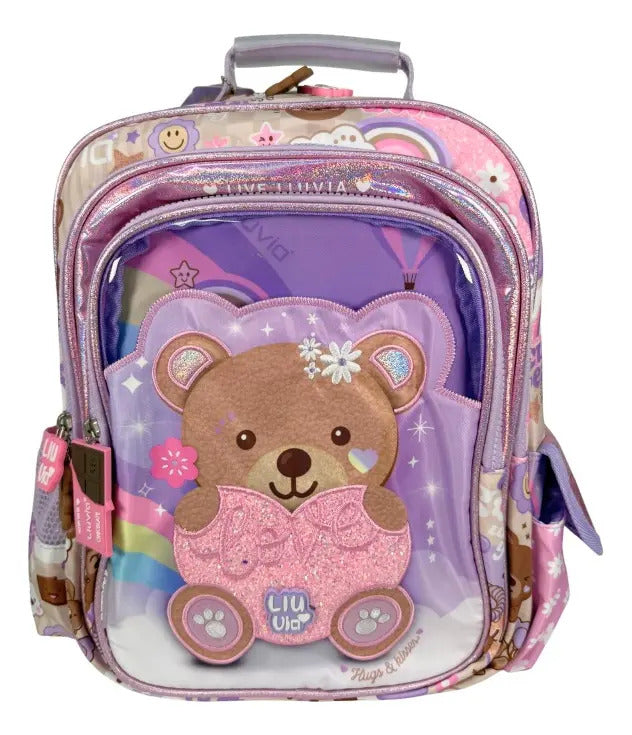 Mochila Kinder Marca Lluvia Oso Corazon Arcoiris