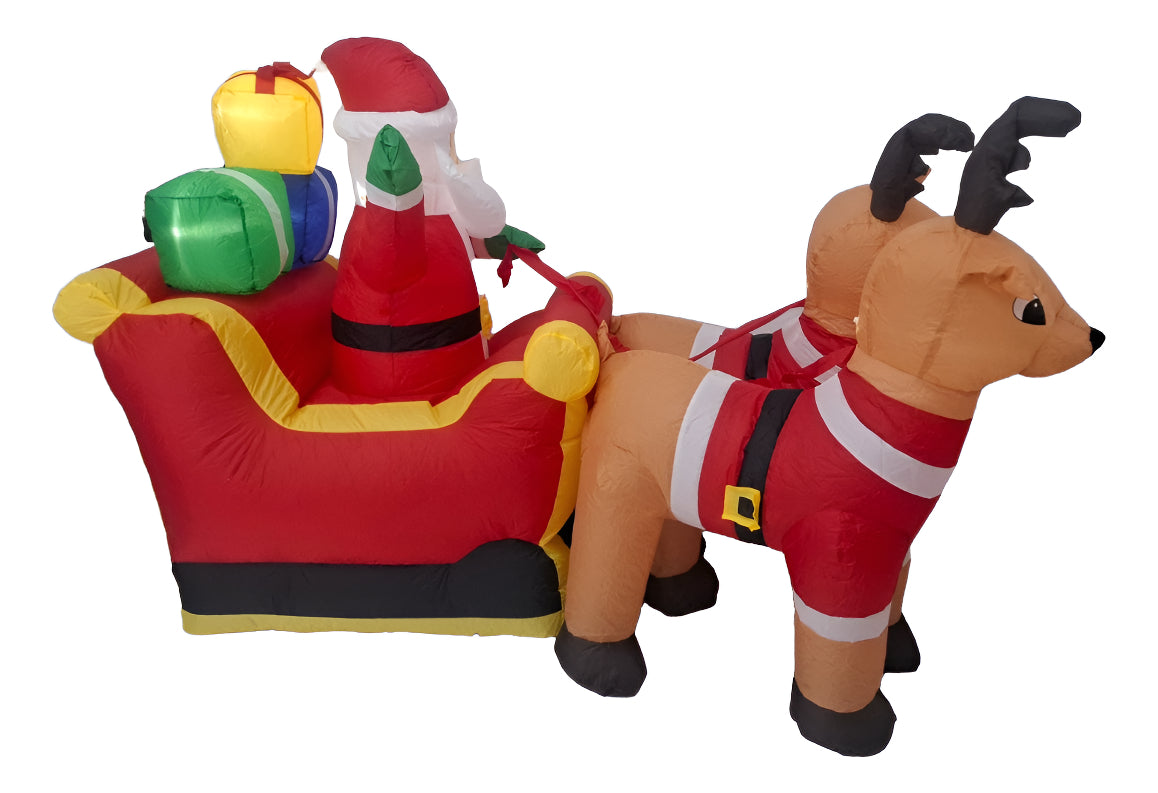 Inflable Decorativo De Navidad Santa Con Renos Marca Lluvia