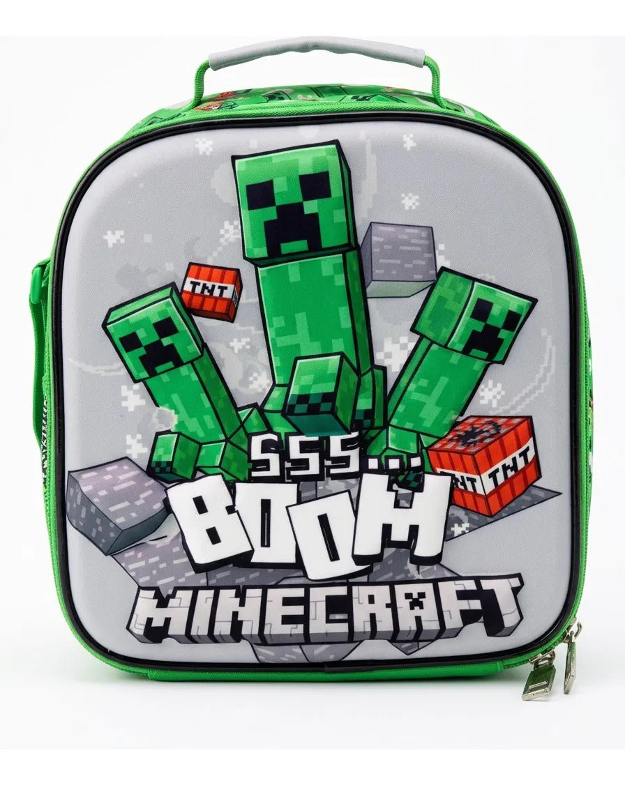 Lonchera Escolar Ruz Minecraft Con Diseño Creeper Y Bloques