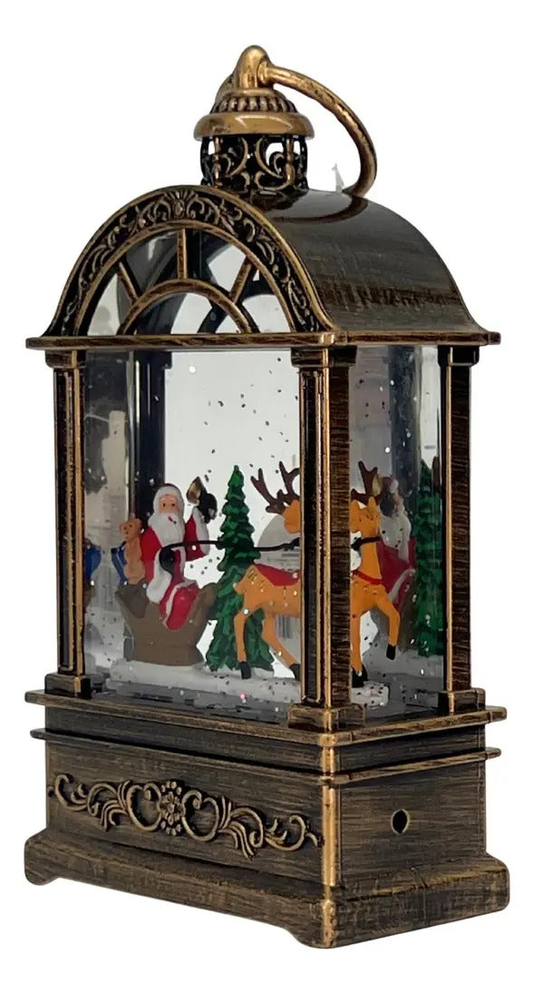 Lampara Forma Farol Navideño Con Santa Y Reno 19x10x12 Cm