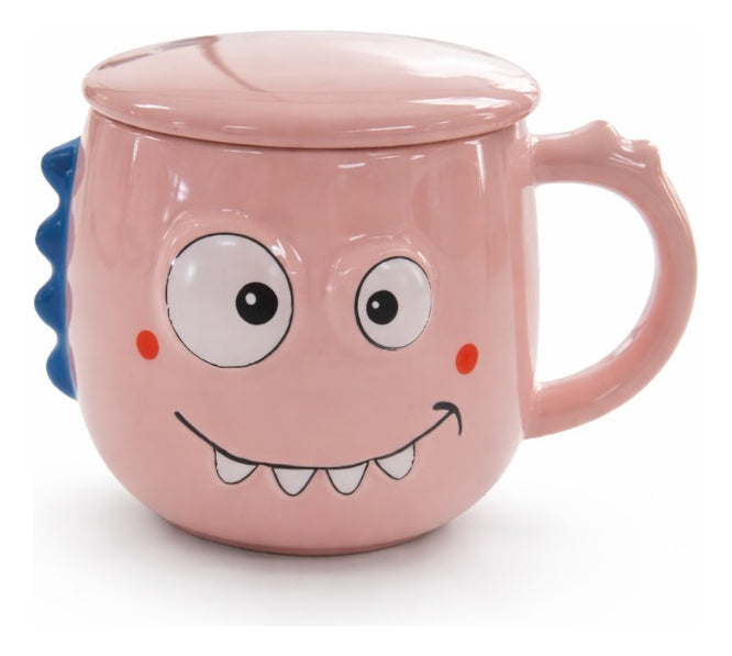 Taza Colorida Kawaii Monstruos Con Tapa Incluida 400 Ml