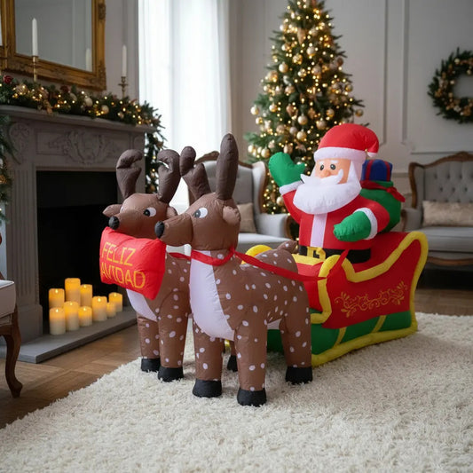 Inflable Navideño Santa Con Trineo Y Renos 150×210×90 Cm