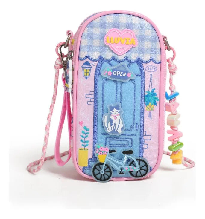 Set Escolar Tres Piezas Lluvia Diseño Florería Rosa Satinado