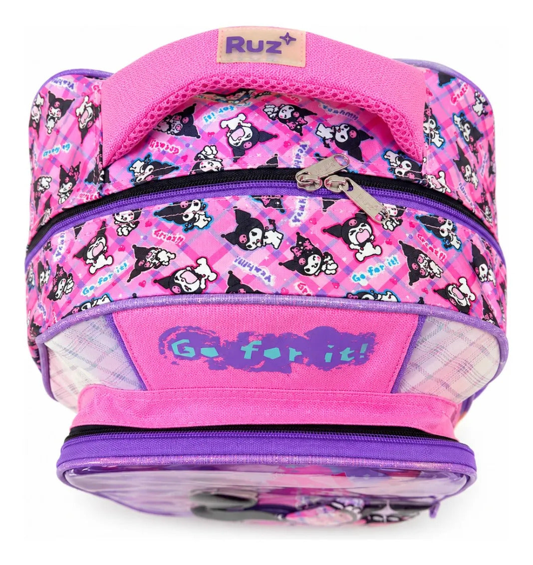 Mochila Escolar Kuromi Ruz Negra Rosa Con Bolsas Laterales