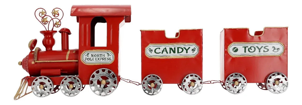 Tren De Navidad lluvia Metálico Rojo Vintage 80 Cm