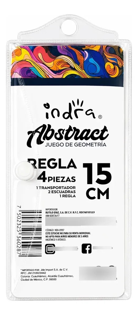 Juego De Geometría Indra Abstract 15 Cm 4 Piezas Con Estuche