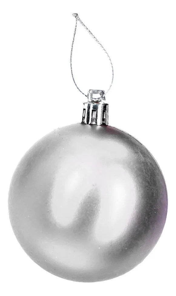 Set Esferas Navideñas Lluvia 30 Piezas Plata Relieve 6 Cm