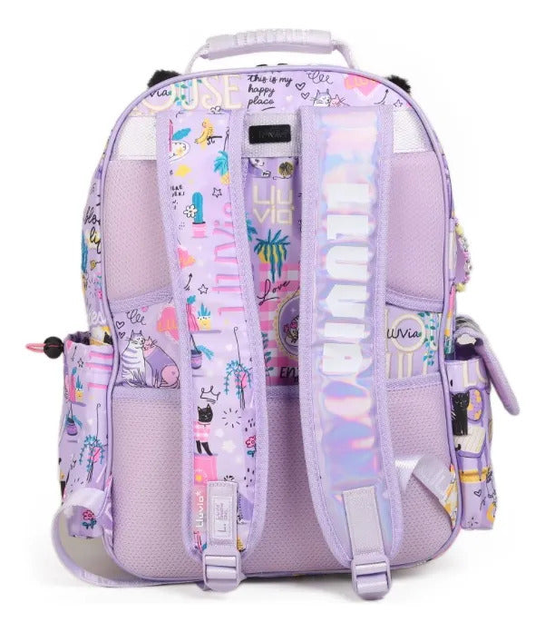 Set Mochila Tres Piezas Lluvia Gatita Dreaming Life Lila