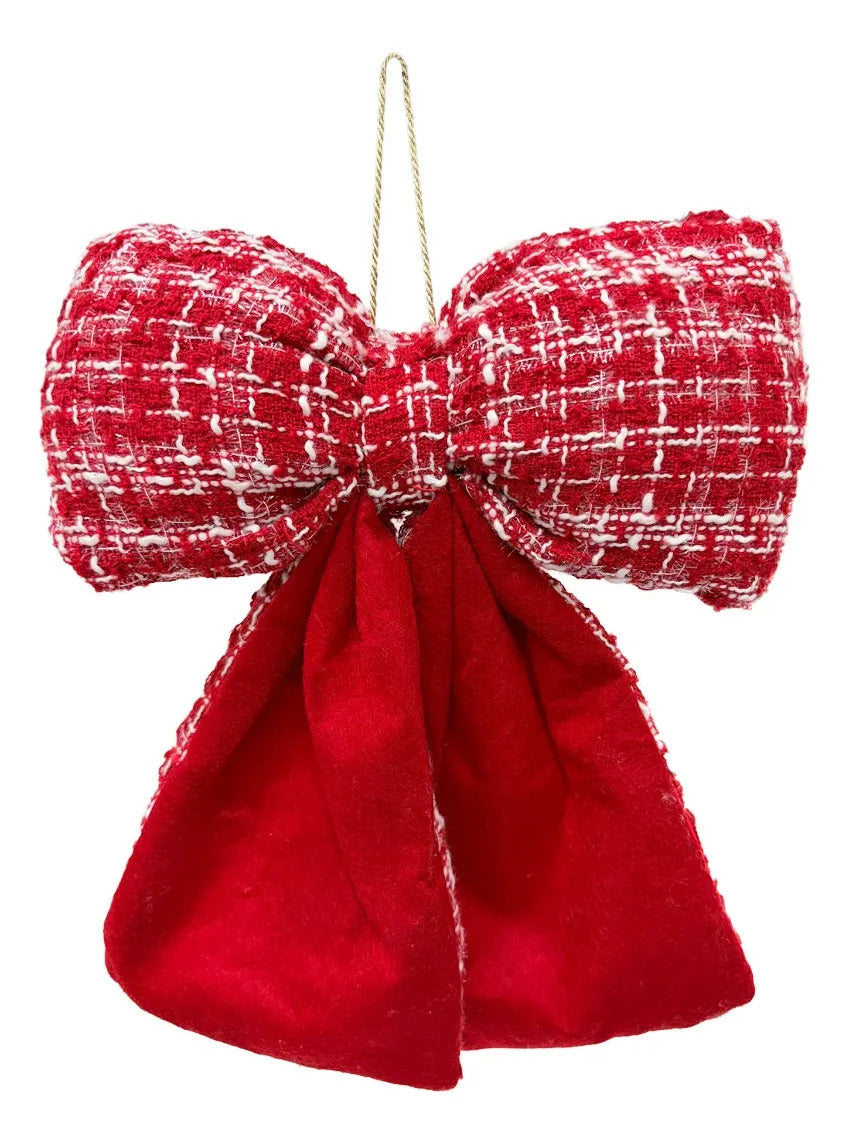 Moño Navideño Lluvia Light Rojo Blanco Texturizado 32 Cm
