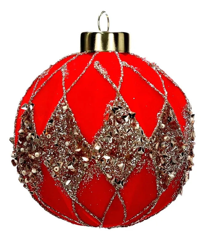 Esferas Navideñas lluvia Rojo Glitter Champagne 12 Piezas