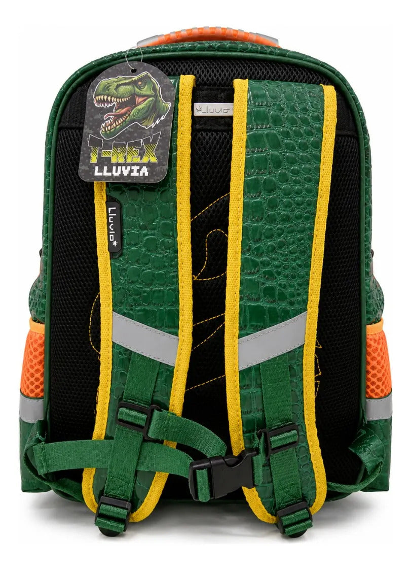 Mochila Escolar Lluvia Dinosaurio T Rex Aventura Con Luz