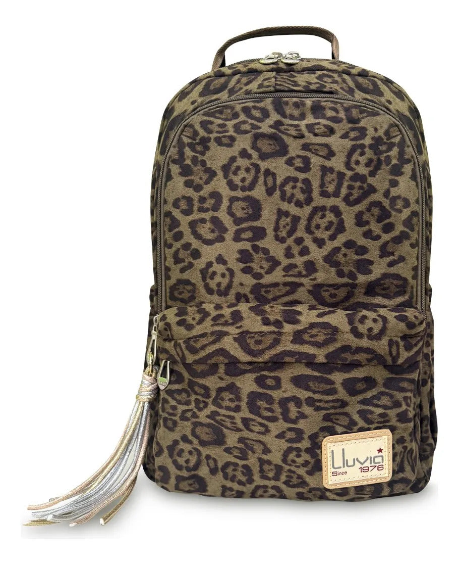 Set Escolar Lluvia Verde Olivo 3 Pzas Leopardo