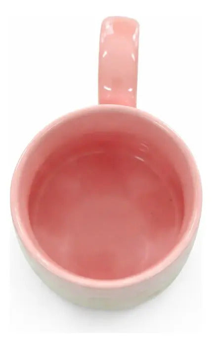 Taza Tornasol De Cerámica Con Tapa Y Cuchara Metalica 380 Ml