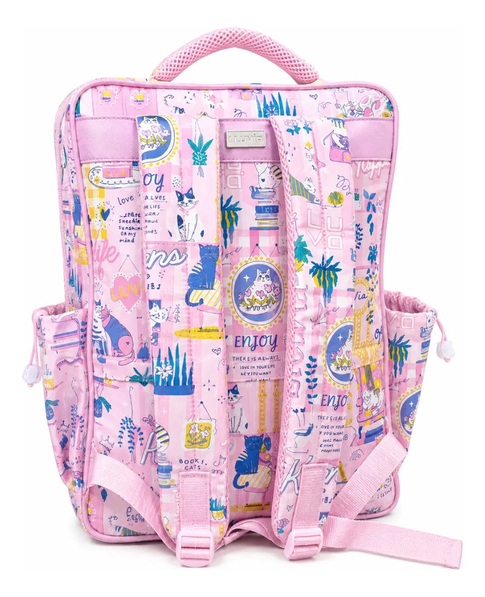 Set Escolar Tres Piezas Lluvia Diseño Florería Rosa Satinado