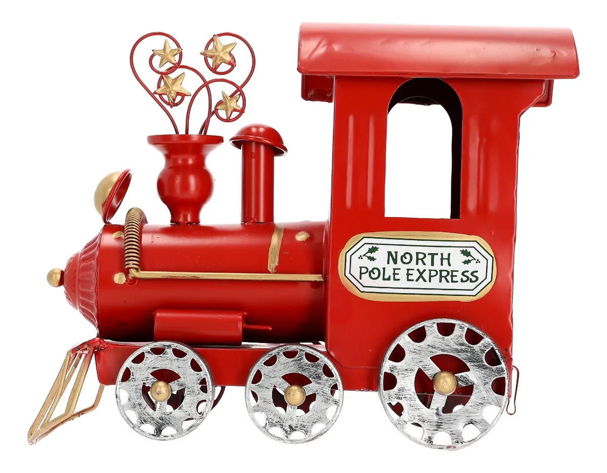 Tren De Navidad lluvia Metálico Rojo Vintage 80 Cm